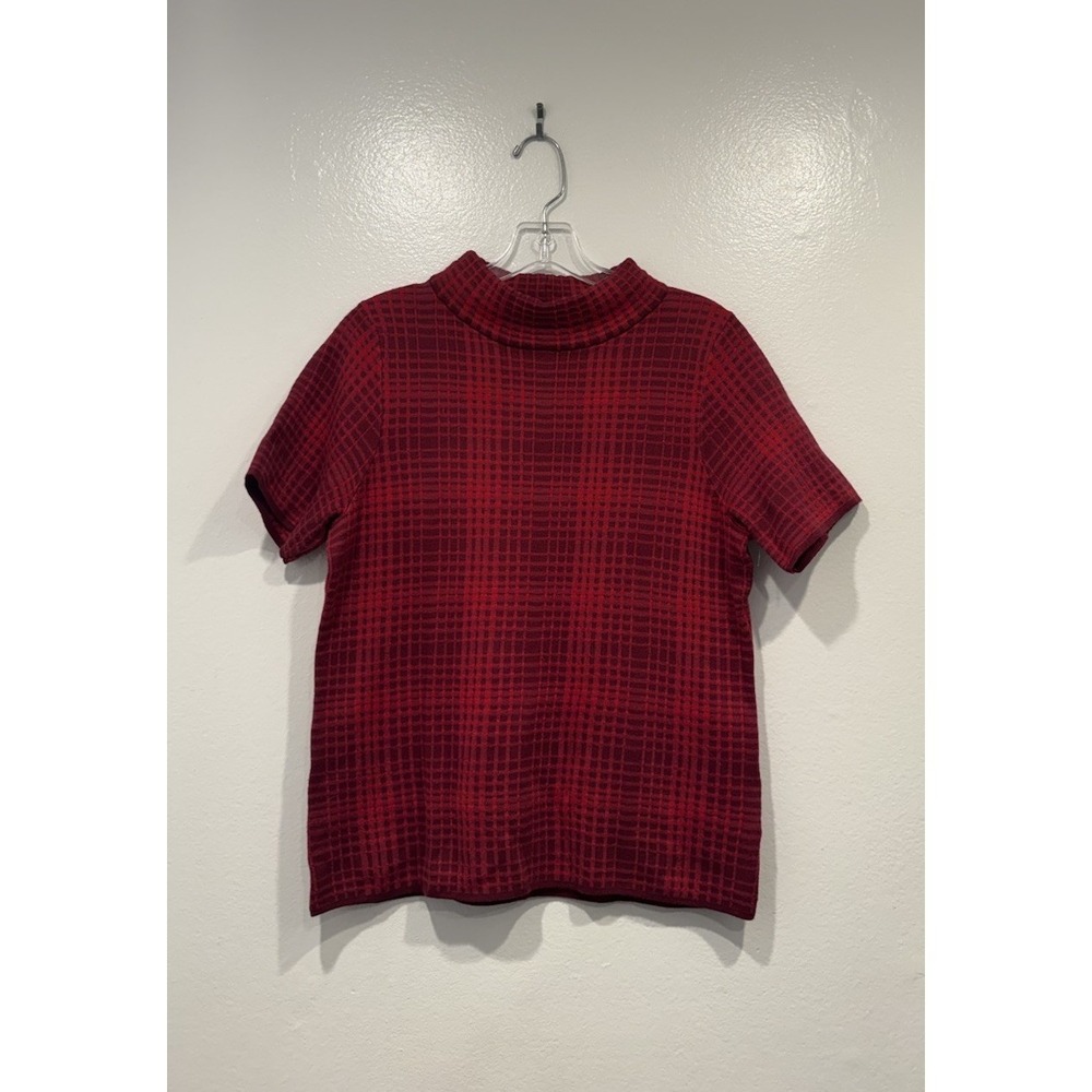 Anthropologie Field Flower Celina Mock Neck Sweater Tee Red Plaid Size Medium